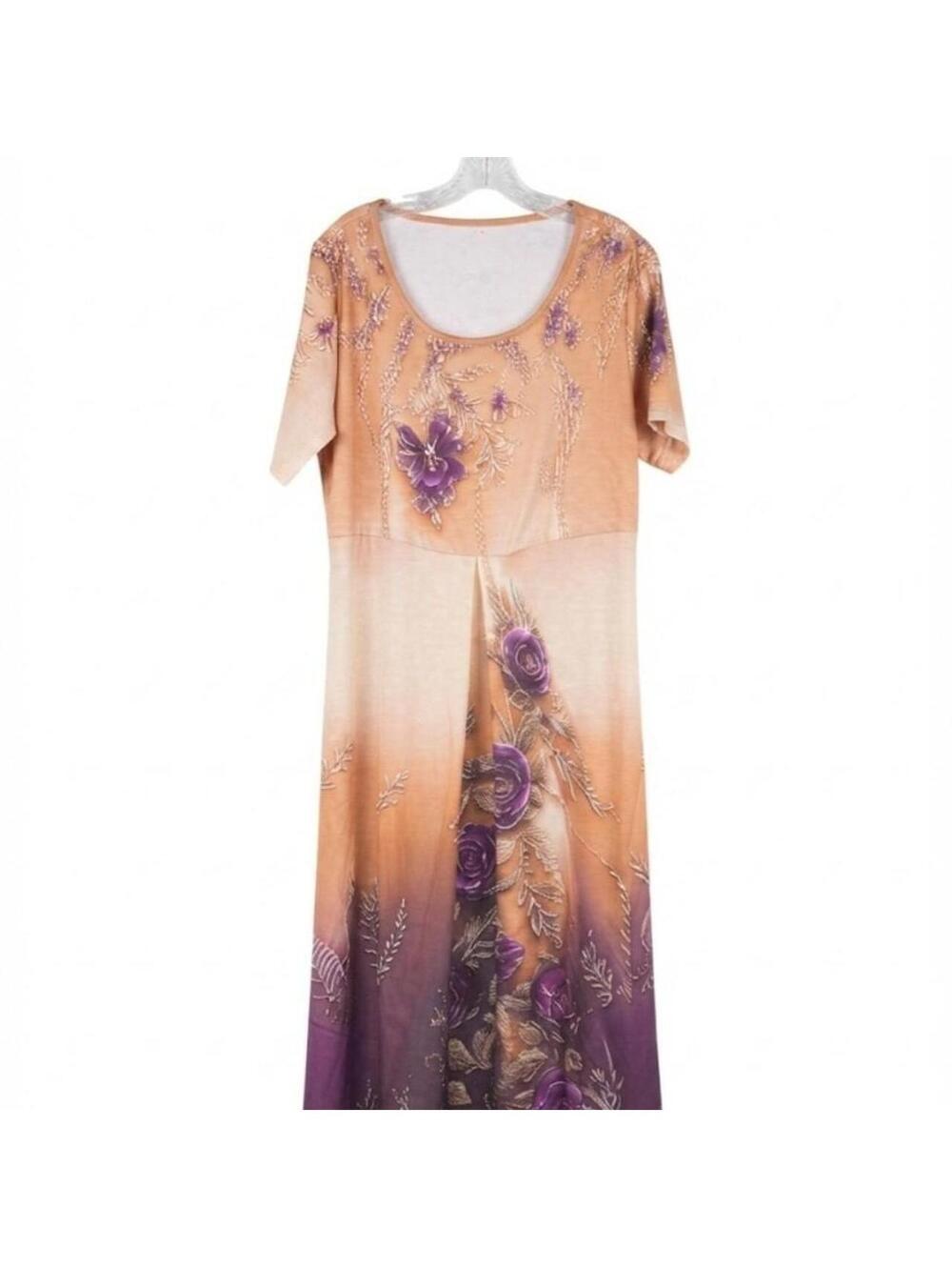 Golden and purple flowy floral dress